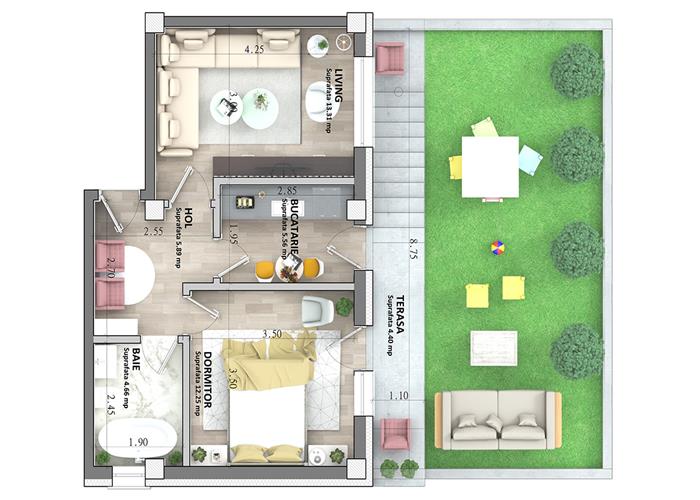 ASTORIA RESIDENCE RATE DEZVOLTATOR  2 camere D 46 mp curte 43 mp  Lunca Cetatuii