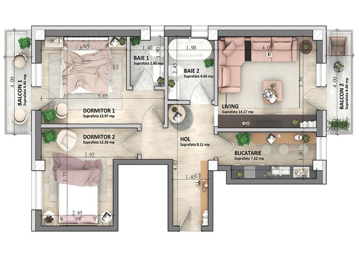 ASTORIA RESIDENCE Apartament 3 camere  D et 1 73 mp Lunca Cetatuii